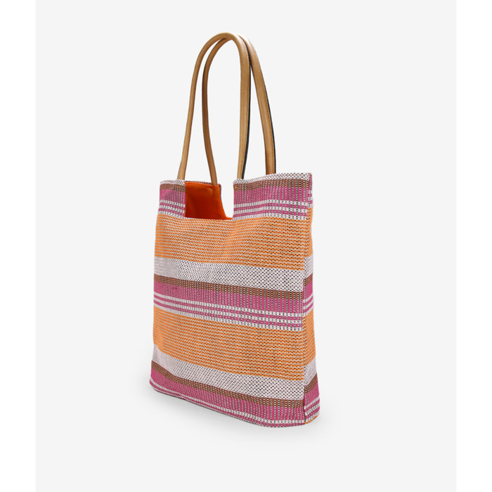 Bolso de playa con rayas marrón en rafia