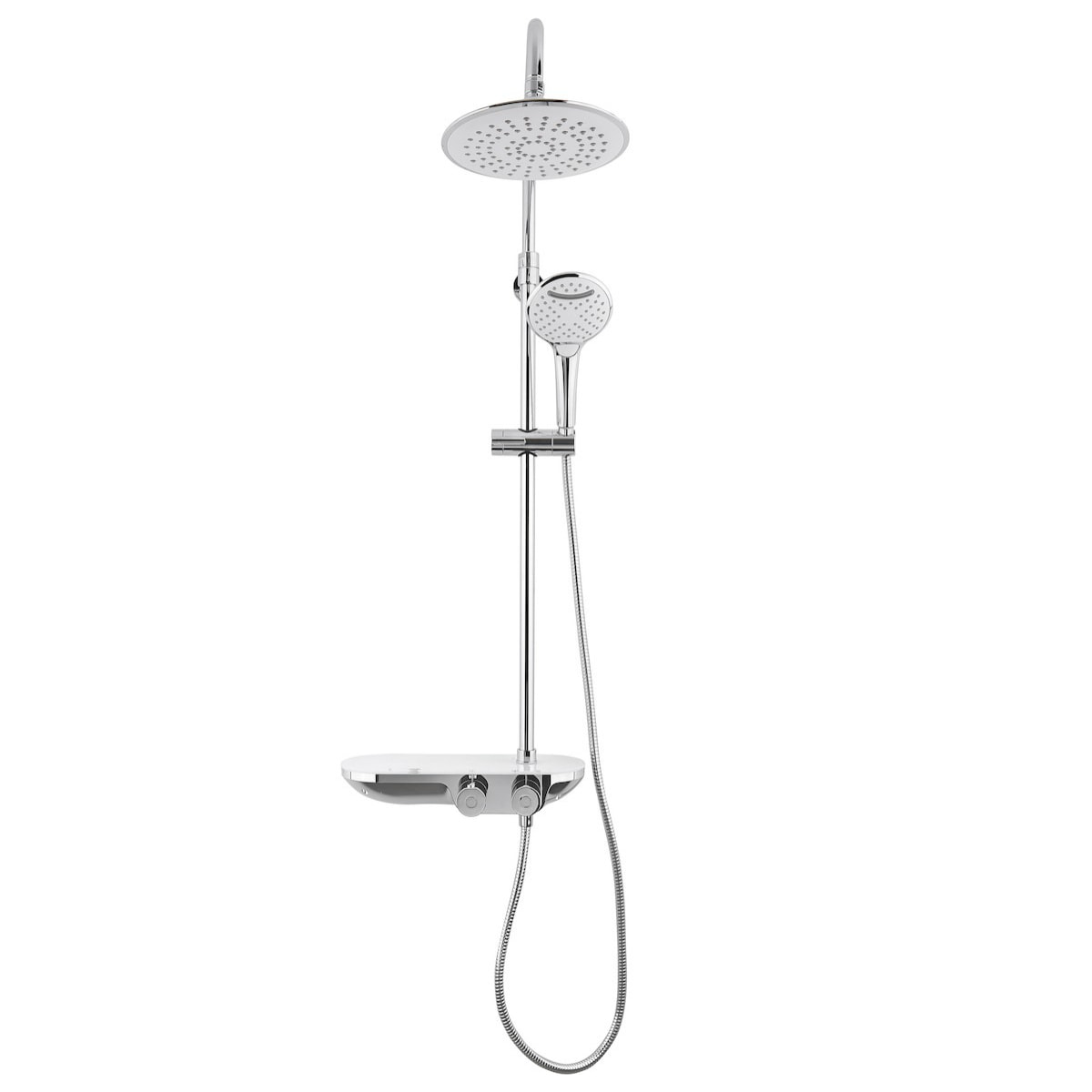 Colonne douche, Douchette 3 jets, mitigeur thermostatique, Barre réglable en hauteur, Chrome/Blanc SATSSTKP