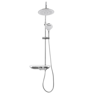 Colonne douche, Douchette 3 jets, mitigeur thermostatique, Barre réglable en hauteur, Chrome/Blanc SATSSTKP