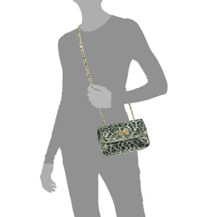 Amaro borsa a tracolla donna. Pelle autentica Suede trapuntata, stampa animale leopardata, laccato lucido.