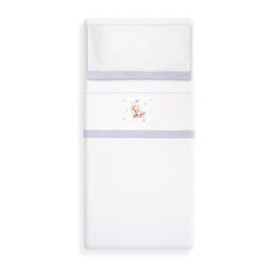 Triptico Cuna Franela Estampado Oso Luna Estrellas Bco/Gris