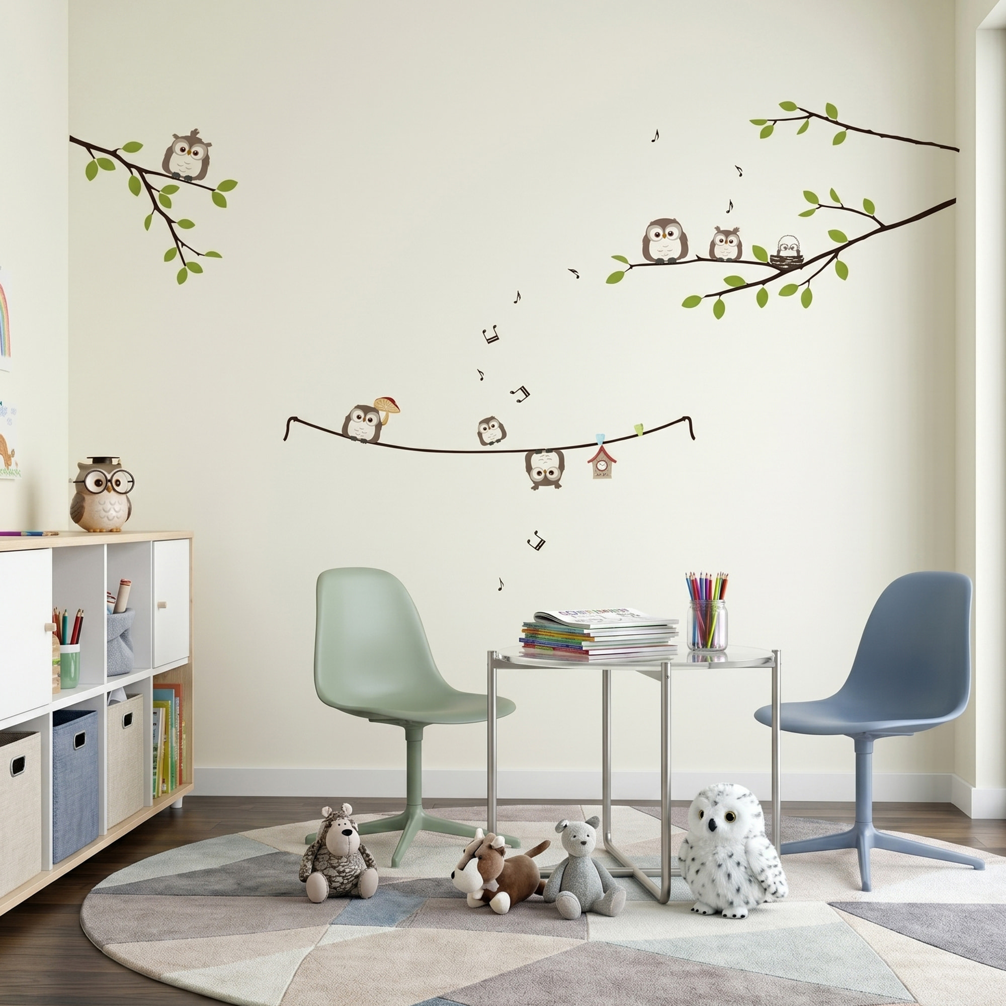 Stickers Muraux décoration adhésifs les hiboux sur des branches