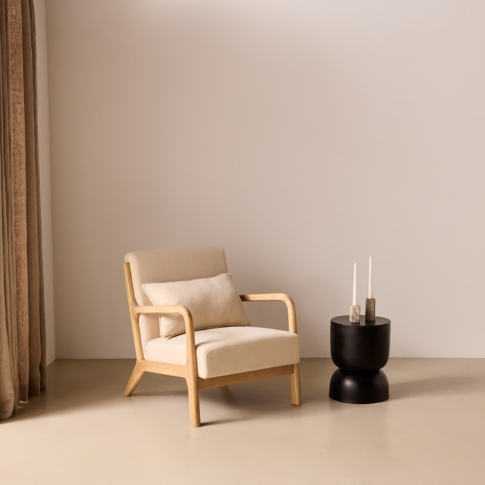 Fauteuil scandinave bois d'hévéa et tissu LORENS