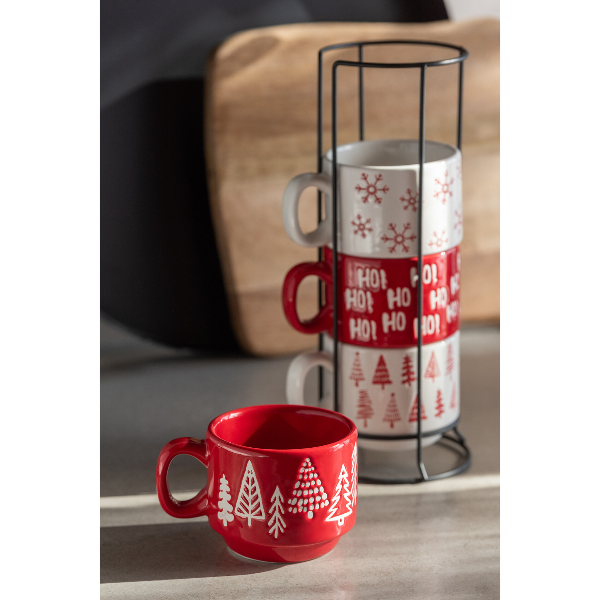 J-Line tasse Noël Dolomie - céramique - rouge/blanc - boîte de 4