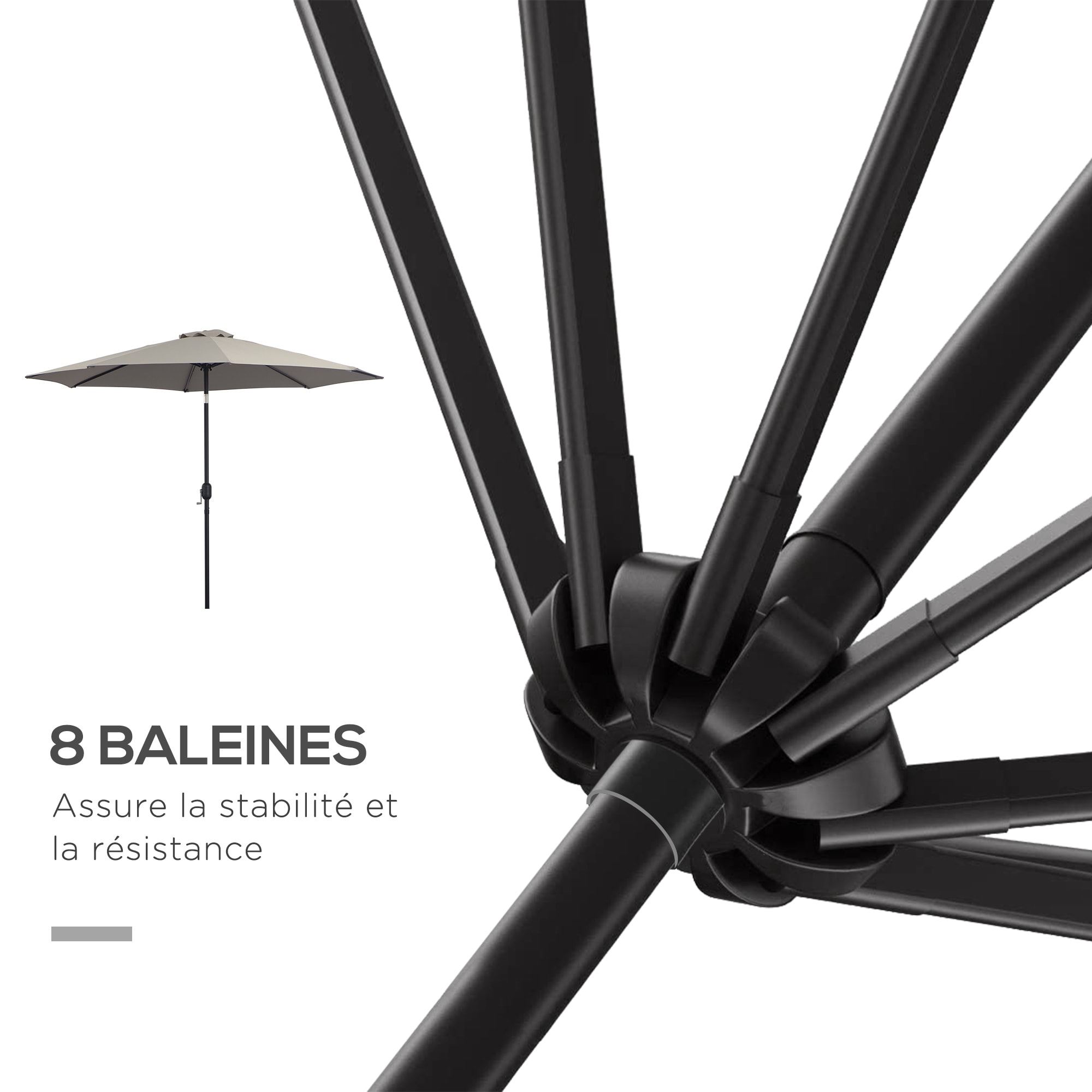 Parasol droit Ø3 m – Inclinable – Ouverture à manivelle