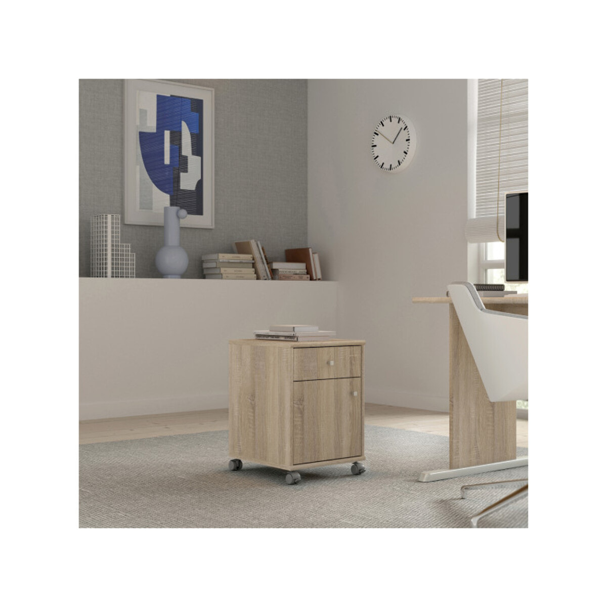 Caisson H. 54 cm avec roulettes et décor chêne sonoma - MIA