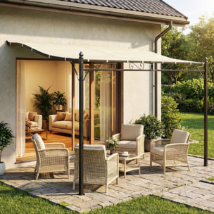 Pérgola de Pared de Jardín 2,5x3,5 m, Cenador de Jardín con Techo Inclinado, Orificios de Drenaje y Estructura Metálica Resistente, UPF30, Gazebo para Patio, Terraza, Balcón, Blanco Crema
