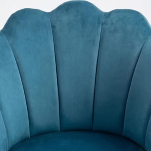 Poltrona in velluto design a conchiglia elegante e moderna, seduta imbottita confortevole con base in legno e gambe in metallo dorato, poltroncina versatile per soggiorno, camera o ufficio, stabile e resistente fino a 100 kg, stile raffinato e decorativo