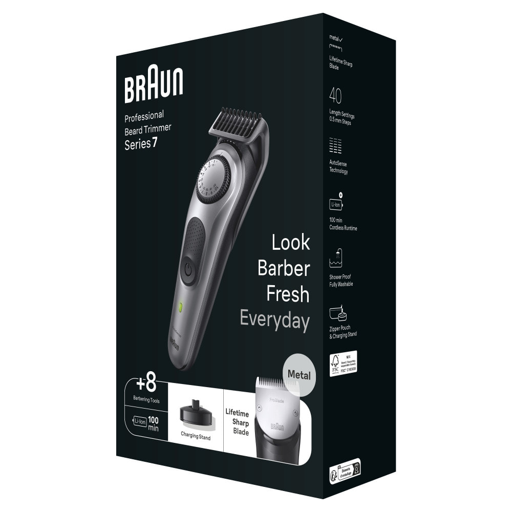 Braun Tondeuse à Barbe - Series 7 BT7420 - Avec Outils Professionnels - Noir/Gris