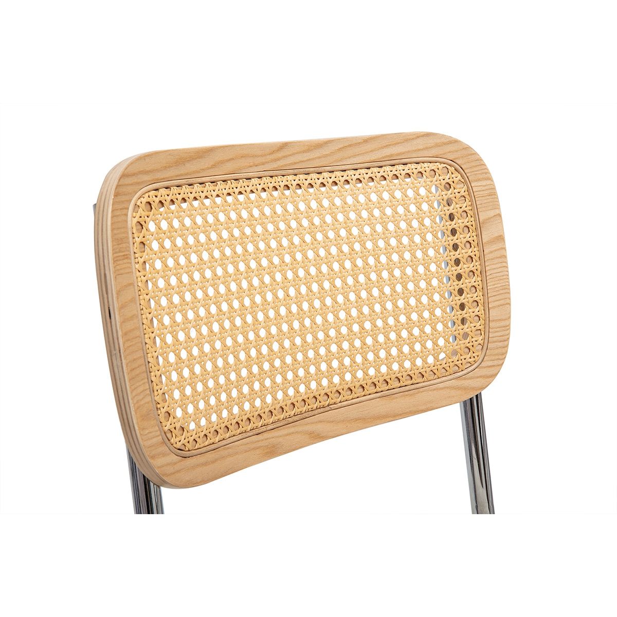 Chaises design en tissu effet velours texturé beige, métal chromé et cannage rotin (lot de 2) ELECTRA