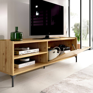 Mobile porta TV Asinara, Credenza bassa da soggiorno, Madia da salotto per televisione, 155x43h47 cm, Rovere Nodi