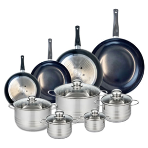 Ensemble de 4 Poêles de cuisson 20, 24, 28 et 32 cm et 5 faitouts 12, 14, 16, 20 et 24 cm Elo Prima Brillant