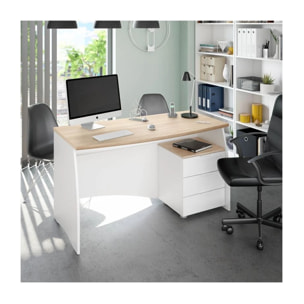 Mesa de escritorio Stil Buc 3 cajones Blanco Artik (Blanco Mate) - Roble Canadian