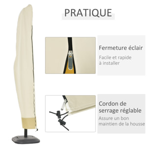 Housse de protection imperméable pour parasol droit avec fermeture éclair et cordon de serrage polyester PVC haute densité beige