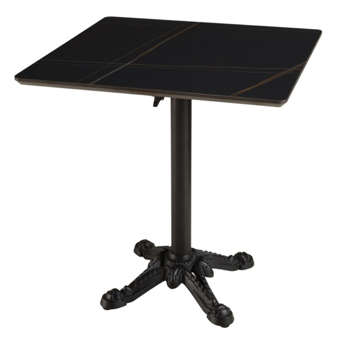 ICARE - Ensemble n°1: table bistrot 70x70cm pliable en céramique marbré noir