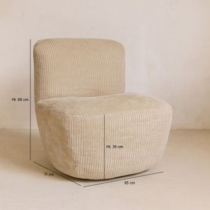 Fauteuil en tissu bouclette beige et structure en bois CÔME