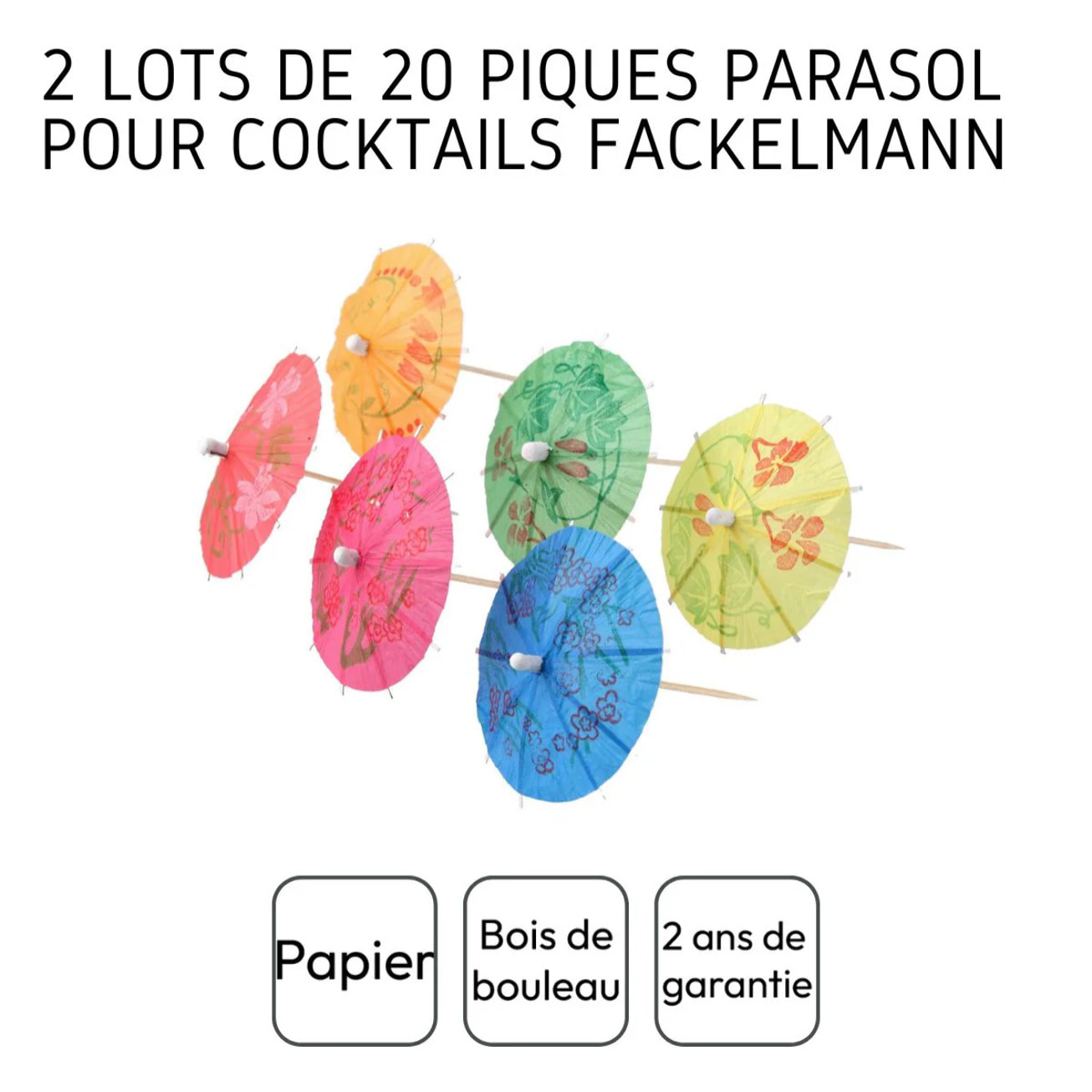 2 Lots de 20 mini parasols pour cocktail Fackelmann