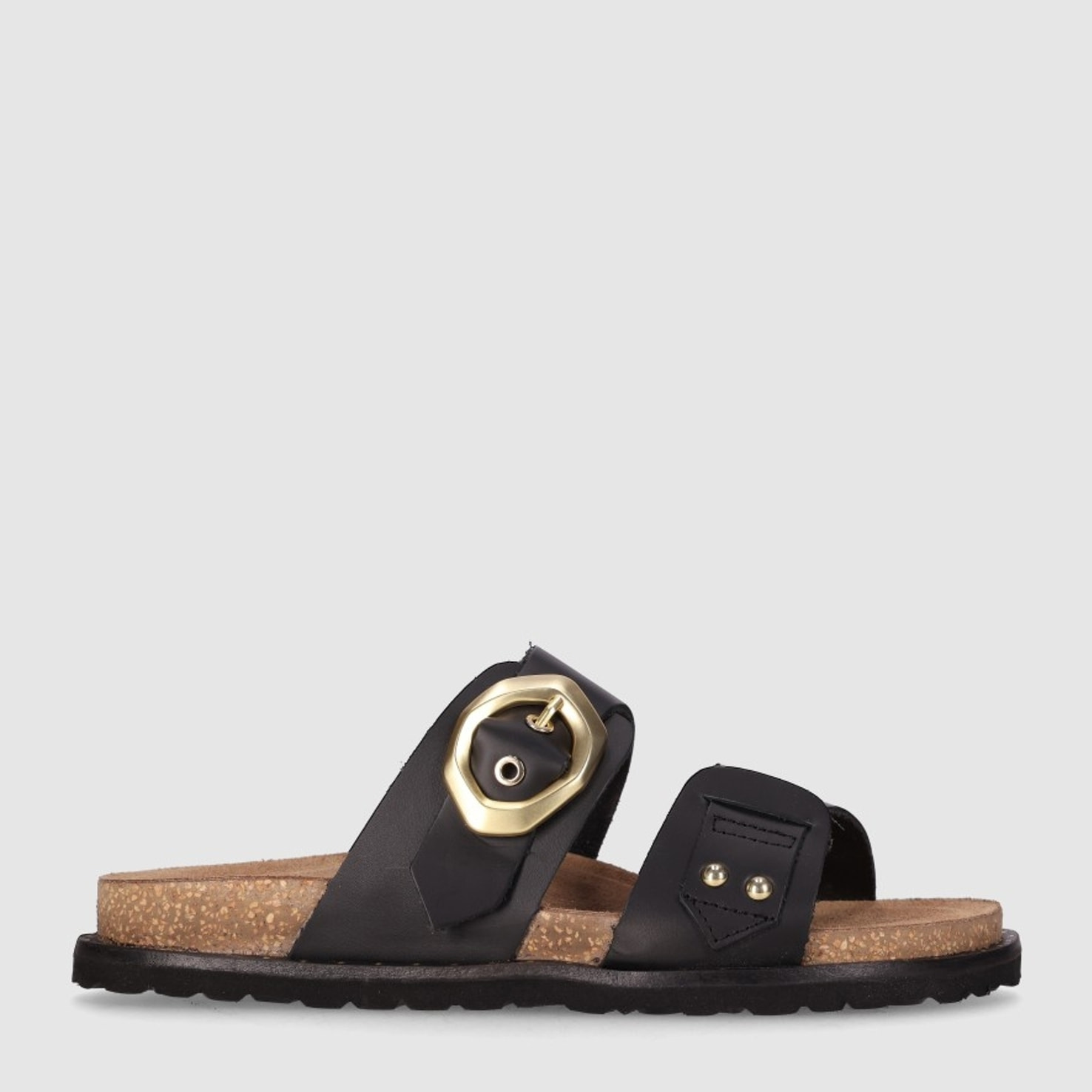 Sandalias de Piel - Negro - Tacón: Bajo