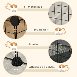 Cage parc enclos rongeurs modulable dim. L 175 x l 105 x H 70 cm 2 niveaux 2 portes rampe résine PP fil métallique noir