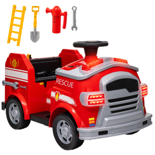 Coche Eléctrico para Niños de +3 Años Carro Eléctrico Infantil Camión de Bomberos para Niños con Batería 12V Sirena Faros Bocina Música y Herramientas de Bombero Rojo