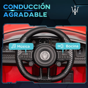 Coche Eléctrico para Niños de +3 Años Maserati Gran Turismo Folgore Coche Eléctrico con Batería 12V Mando a Distancia Faros Bocina y Música MP3 Rojo