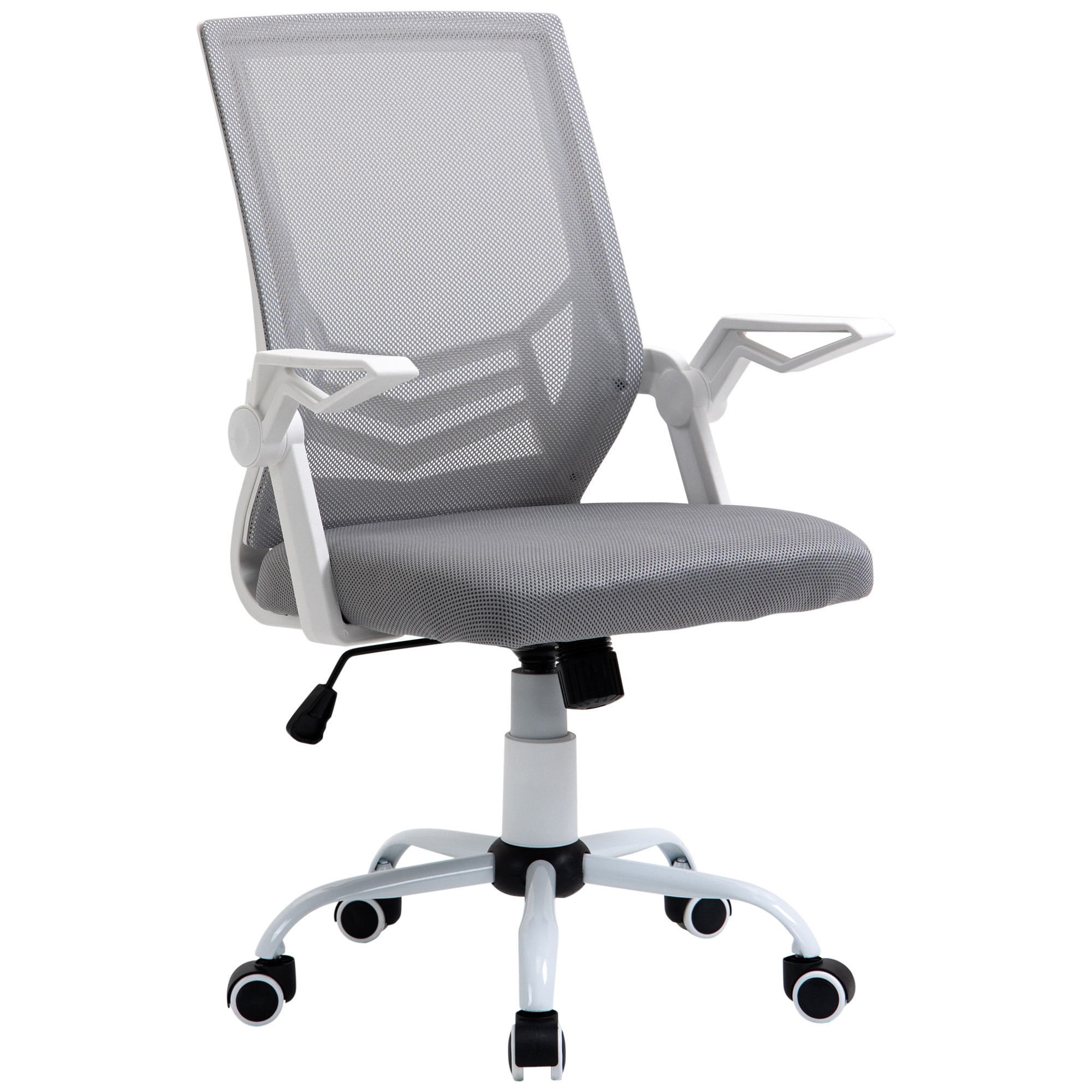 Vinsetto Silla de Oficina Ergonómica Silla Escritorio Giratoria con Altura Ajustable Reposabrazos Abatible Soporte Lumbar Transpirable para Adolescentes Adultos 62,5x55x94-104 cm Gris