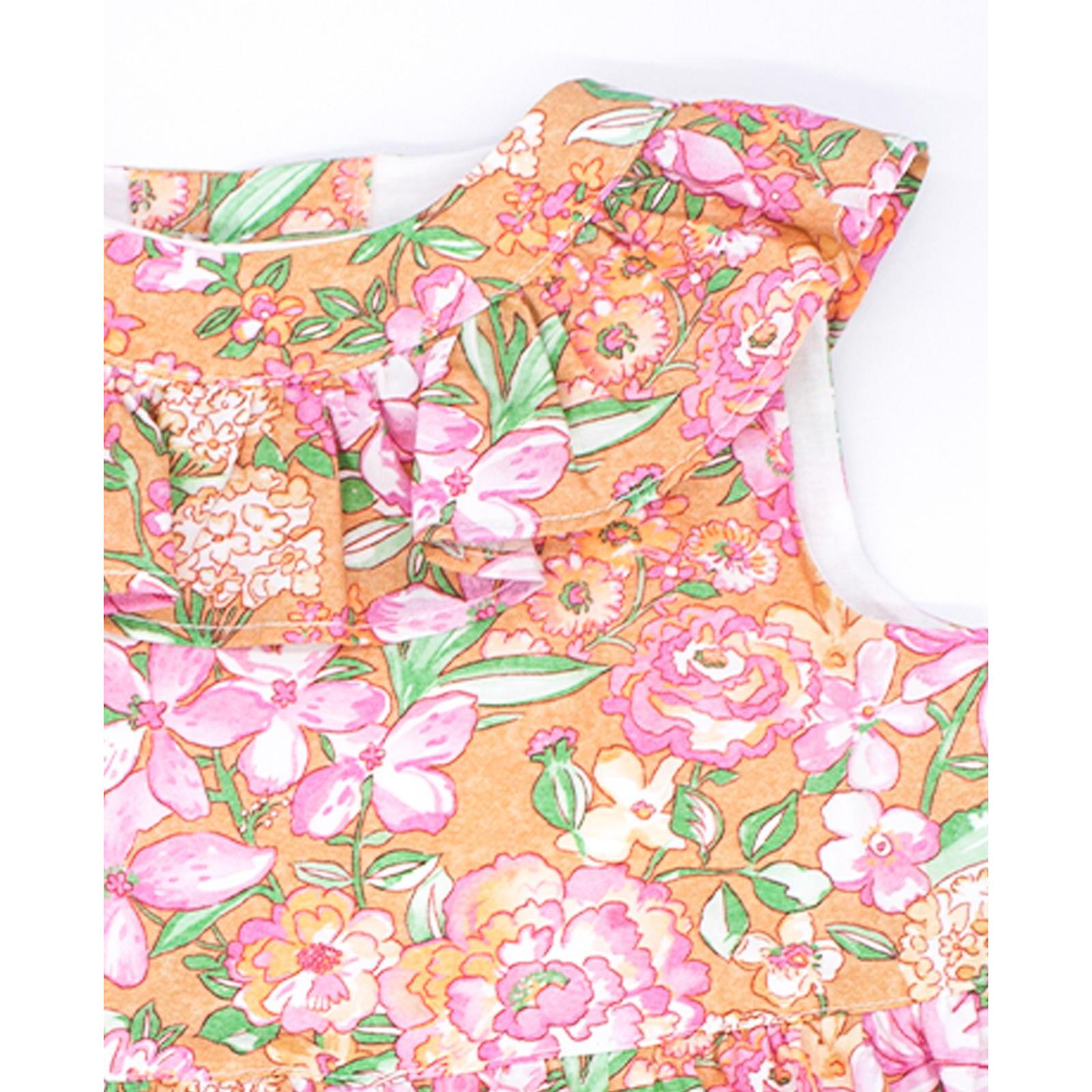 Vestido ocre flor rosa