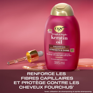 OGX Shampooing Fortifiant Huile de Kératine, 385ml – Soin capillaire renforçateur pour cheveux abîmés et cassants – Shampoing sa