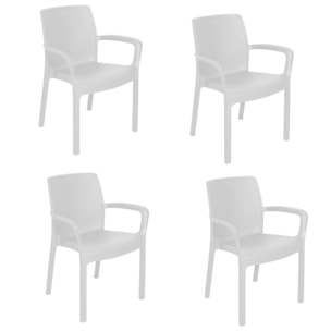 Sedia da esterno Viterbo, Seduta da giardino, Sedia per tavolo da pranzo, Poltrona outdoor effetto rattan, 100 % Made in Italy, Set da 4, Cm 54x60h82, Bianco