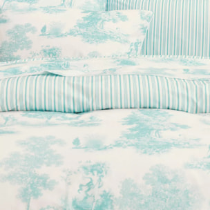 Housse de couette percale de coton imprimé bleu Poesie aqua