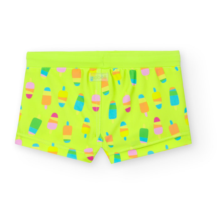 Bañador para niño en poliamida estampado en verde, Camiseta