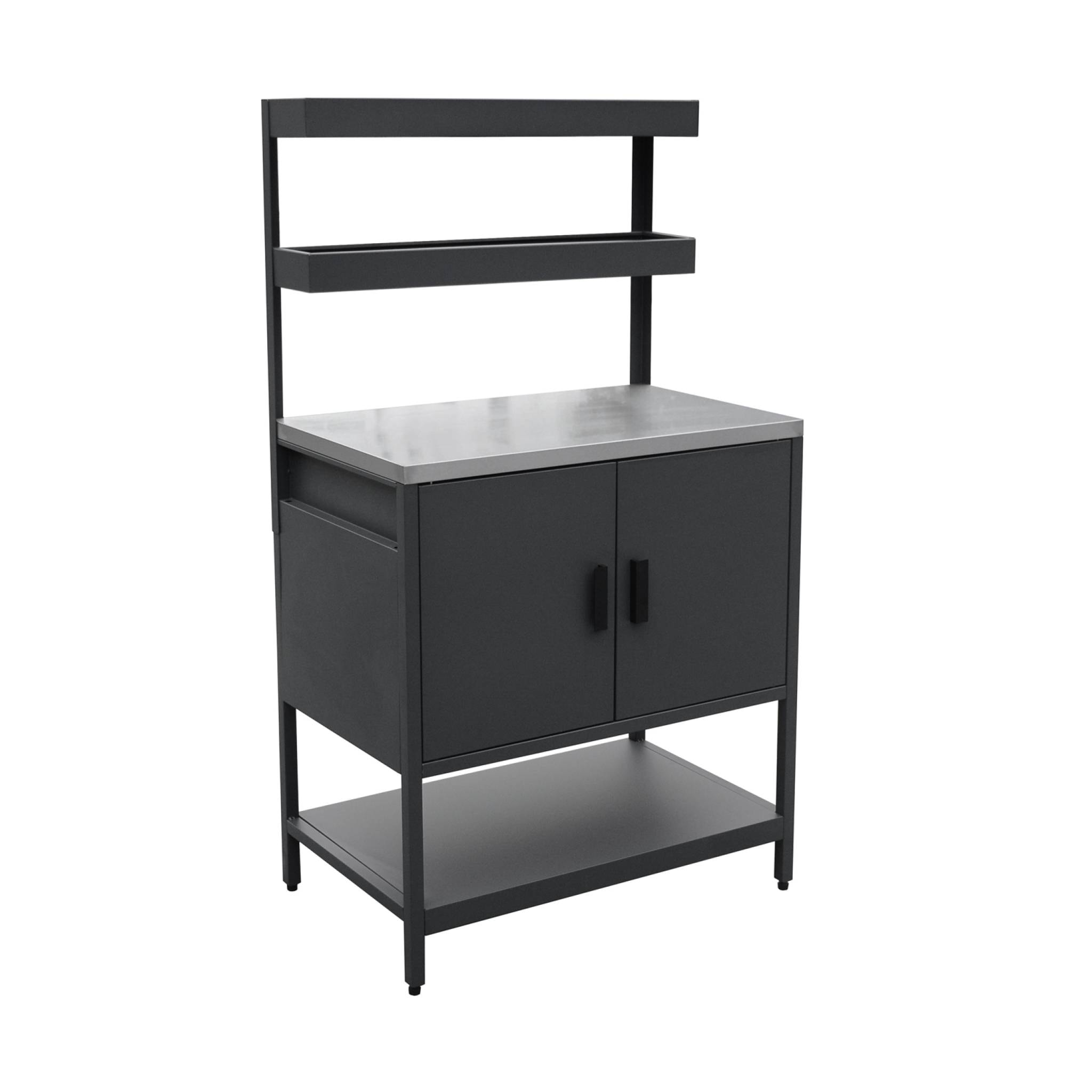 Cuisine d'extérieur en acier noir avec 2 étagères suspendues et 2 portes L80cm