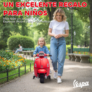 Moto Eléctrica para Niños 6V con Licencia Vespa, Moto Eléctrica Infantil con Ruedas Auxiliares de 6,9'', Velocidad de 2,5km/h, Faro y Bocina, para Niños de 2-6 Años, Rojo