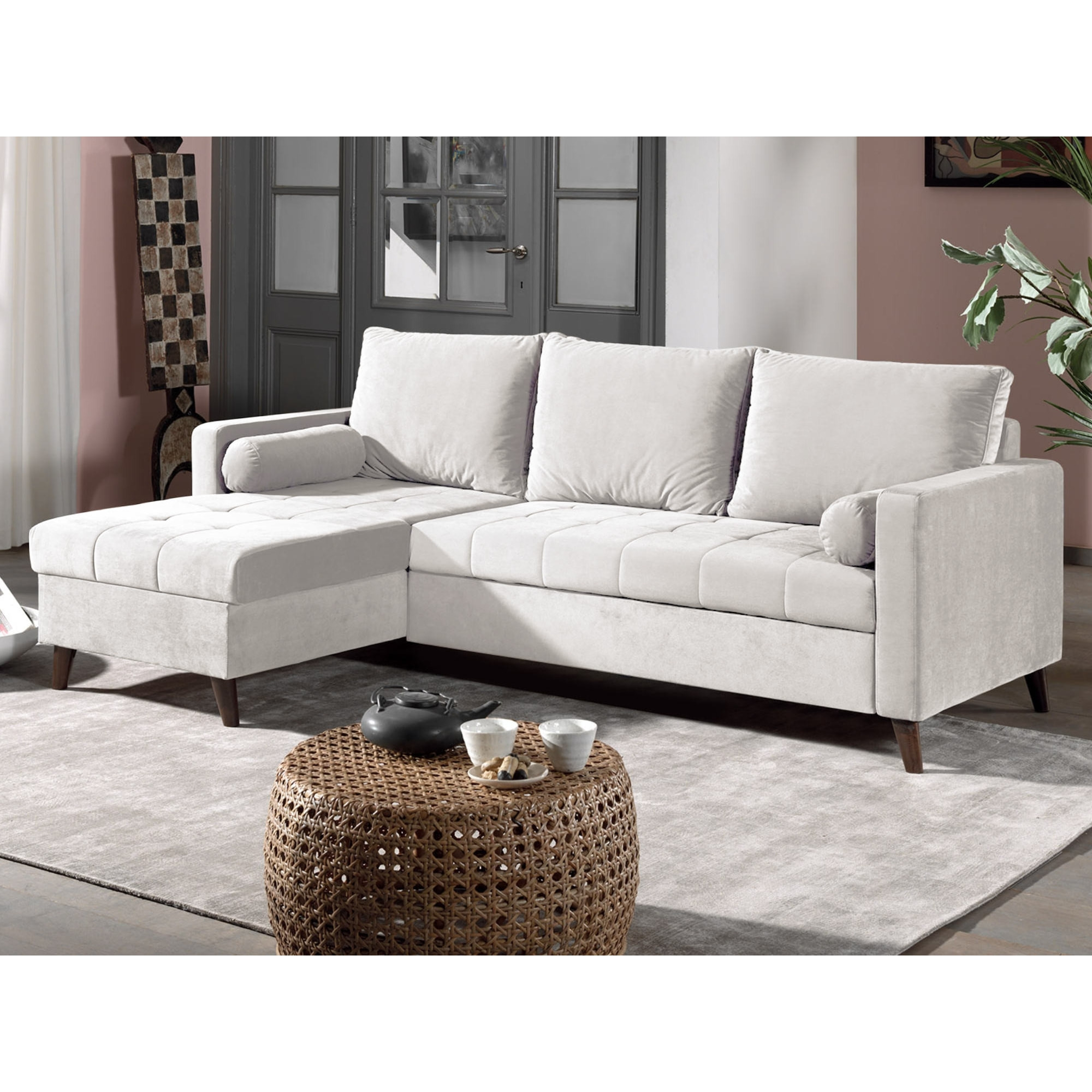 POLAR - Canapé d'angle réversible convertible - en velours au design scandinave - 4 places - Beige