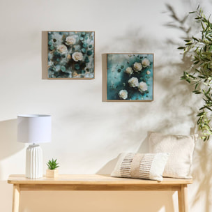 Toile imprimée fleurs 40x40cm bleu