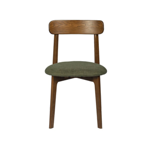 Chaise vintage bois d'hévéa teinte noyer et tissu texturé (lot de 2) VICTOIRE