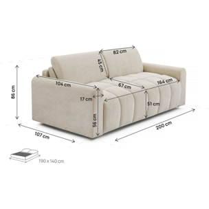 Canapé lit convertible express "Isadora" - Matelas 18 cm - Couchage 140 cm - 3 places - Beige