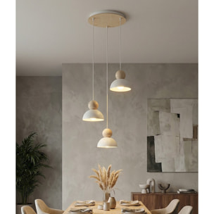Lampada a sospensione KAKI in acciaio bianco opaco e legno