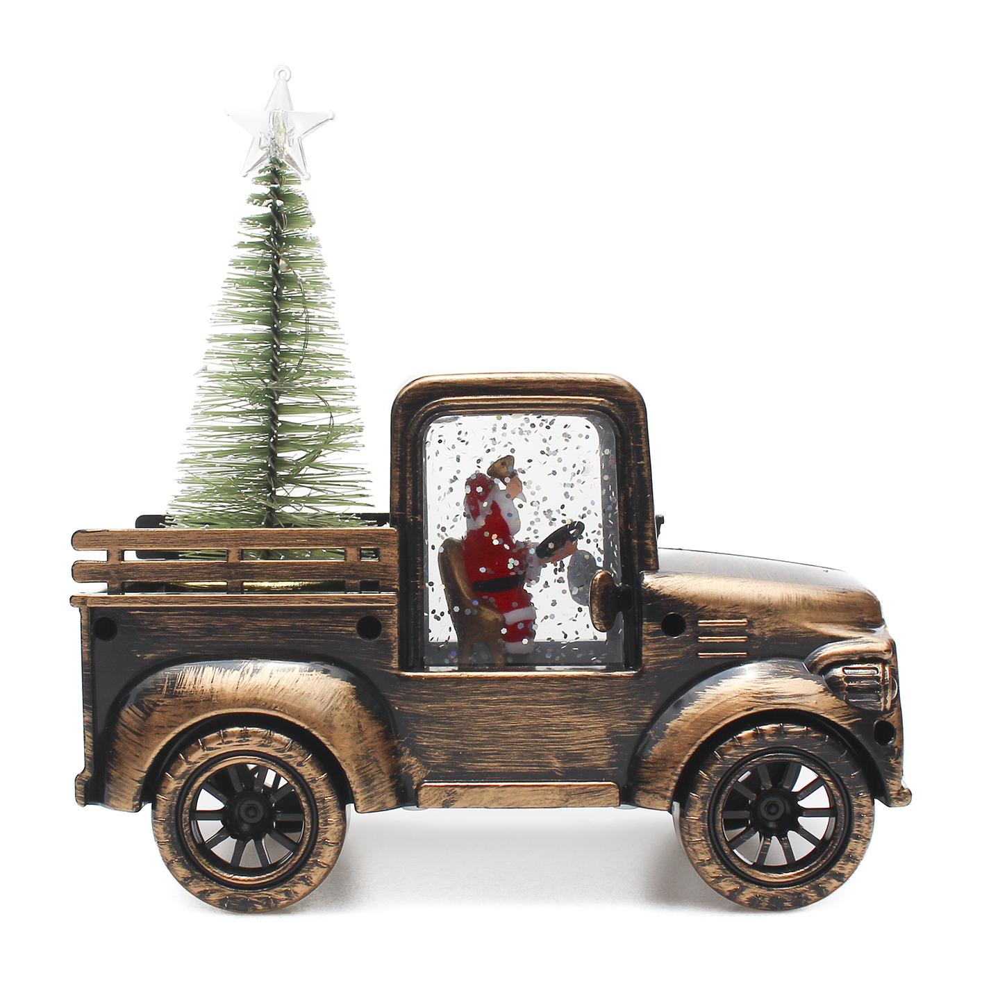 Camioneta trasnporte Santa Claus arbol de Navidad con luz led, purpurina