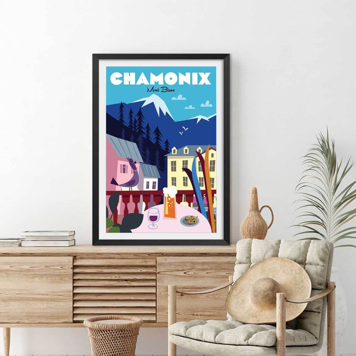 Affiche Chamonix Mont Blanc Affiche sous cadre noir