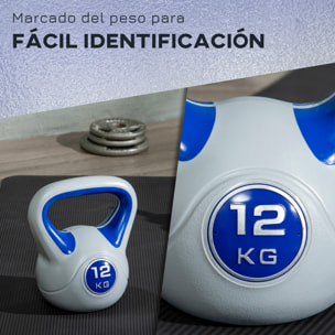 Pesa Rusa 12 kg Kettlebell Revestimiento de PU y Relleno de Arena Mango Ancho para Entrenamiento Culturismo en Casa Gimnasio 24x17x28 cm Azul Oscuro y Gris