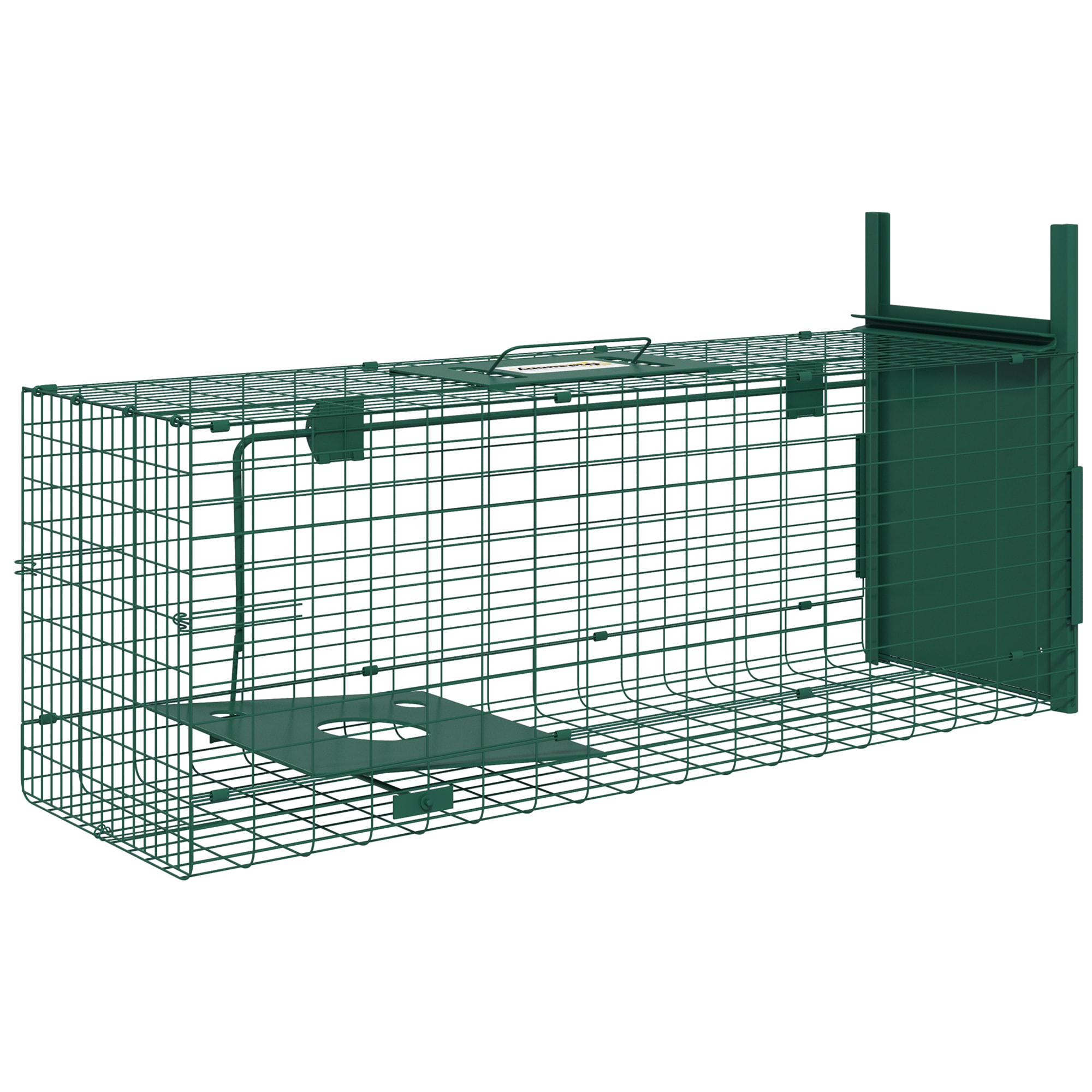 Piège de capture pour petits animaux type lapin rat - entrée, poignée - dim. 80L x 25l x 30H cm - acier vert
