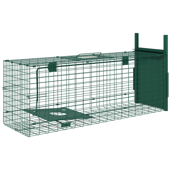 Piège de capture pour petits animaux type lapin rat - entrée, poignée - dim. 80L x 25l x 30H cm - acier vert