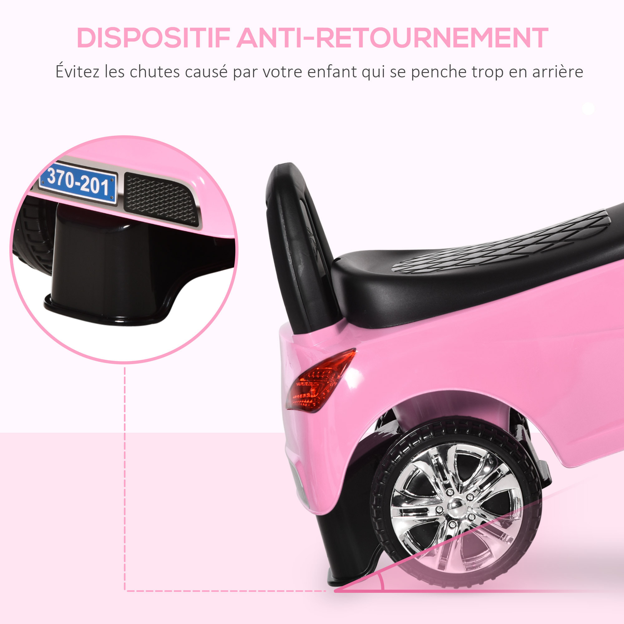 Porteur enfant voiture 18-36 mois assise coffre effets lumineux sonores rose