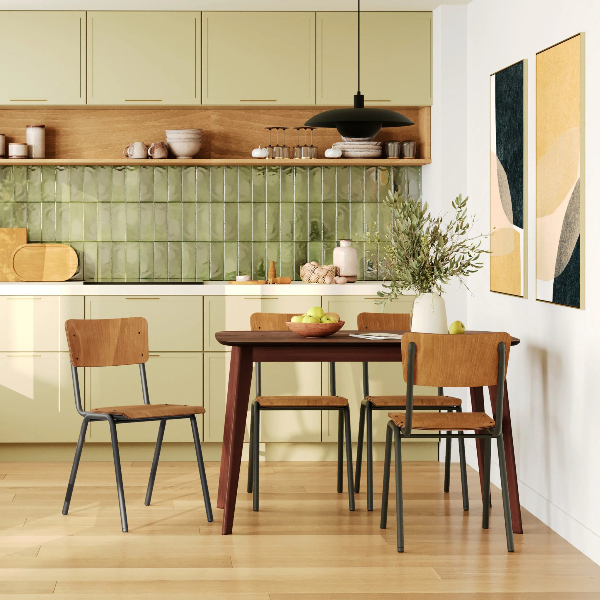 Lot de 2 chaises écolier empilables en bois foncé - Clem