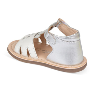 Sandalia Piel  Cabra. Velcro/Flores