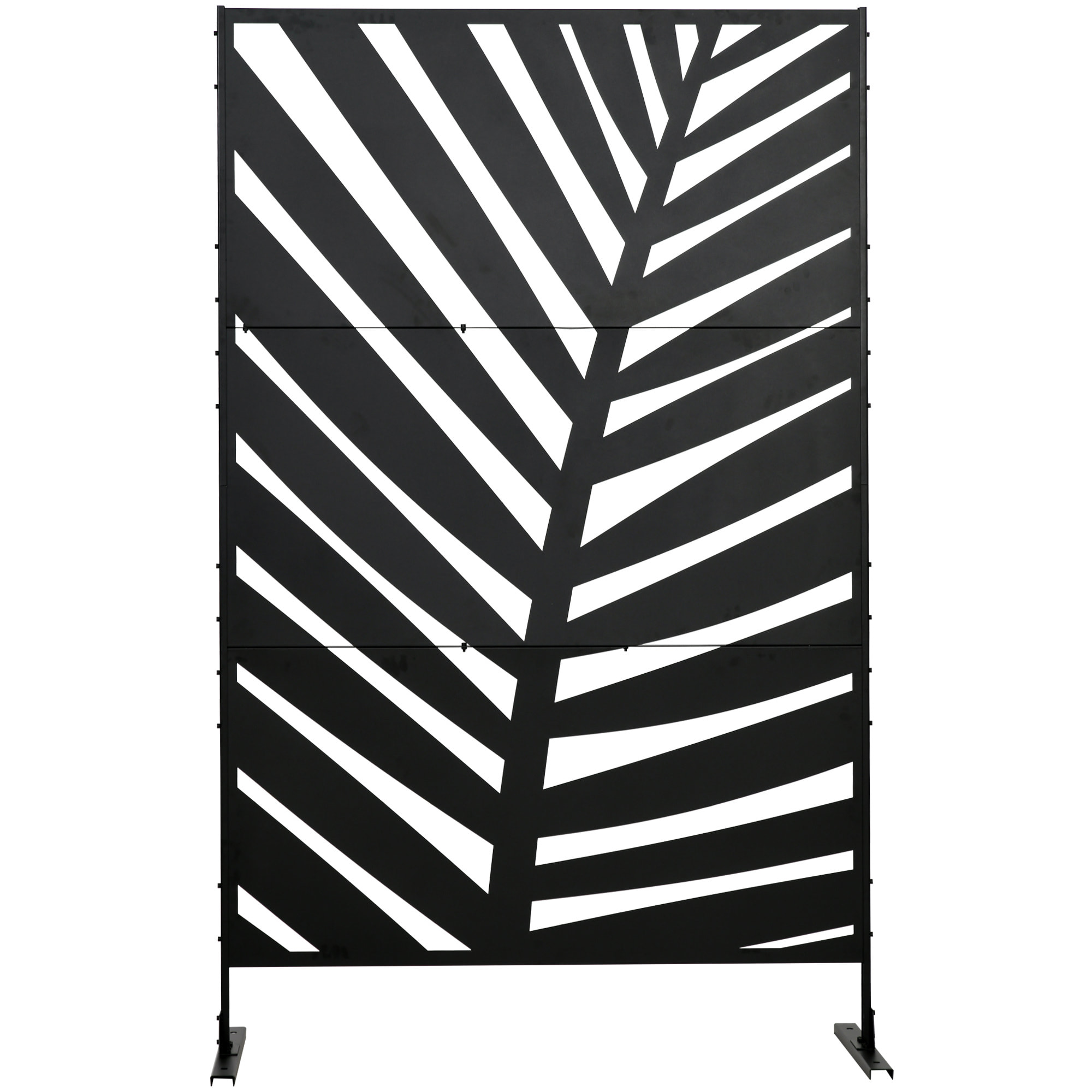 Biombo de 3 Piezas Biombo Separador de Ambientes con Diseño de Hoja de Plátano Biombo para Exterior Jardín Patio Terraza 122x45x198 cm Negro