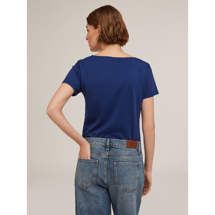 Motivi - T-shirt con scollatura ricamata - Blu