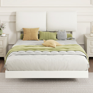 Cama Doble de 135x190 cm, Marco de Cama con Cabecero Acolchado, Efecto Flotante, Estructura Metálica, Lamas de Madera, Silencioso, Estilo Moderno, Beige