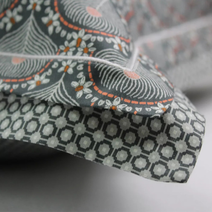 Taie d'oreiller satin de coton imprimé anthracite Dolce vita anthracite
